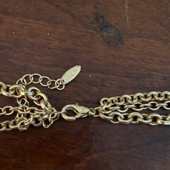 Gold Tone Three Strand Necklace w/ Matching Earrings Mixed Textures Boho Style - Picture 5 of 6